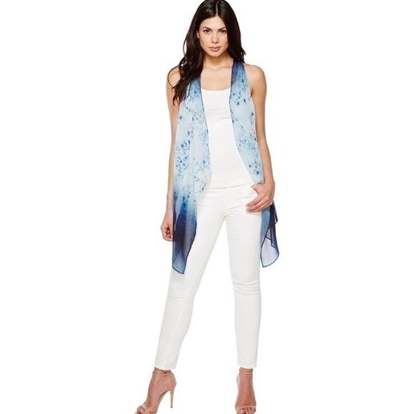 Karen Kane Ombre Floral Print Vest Ruana Kimono Sz M Blue EUC‎ Like New - Picture 6 of 11